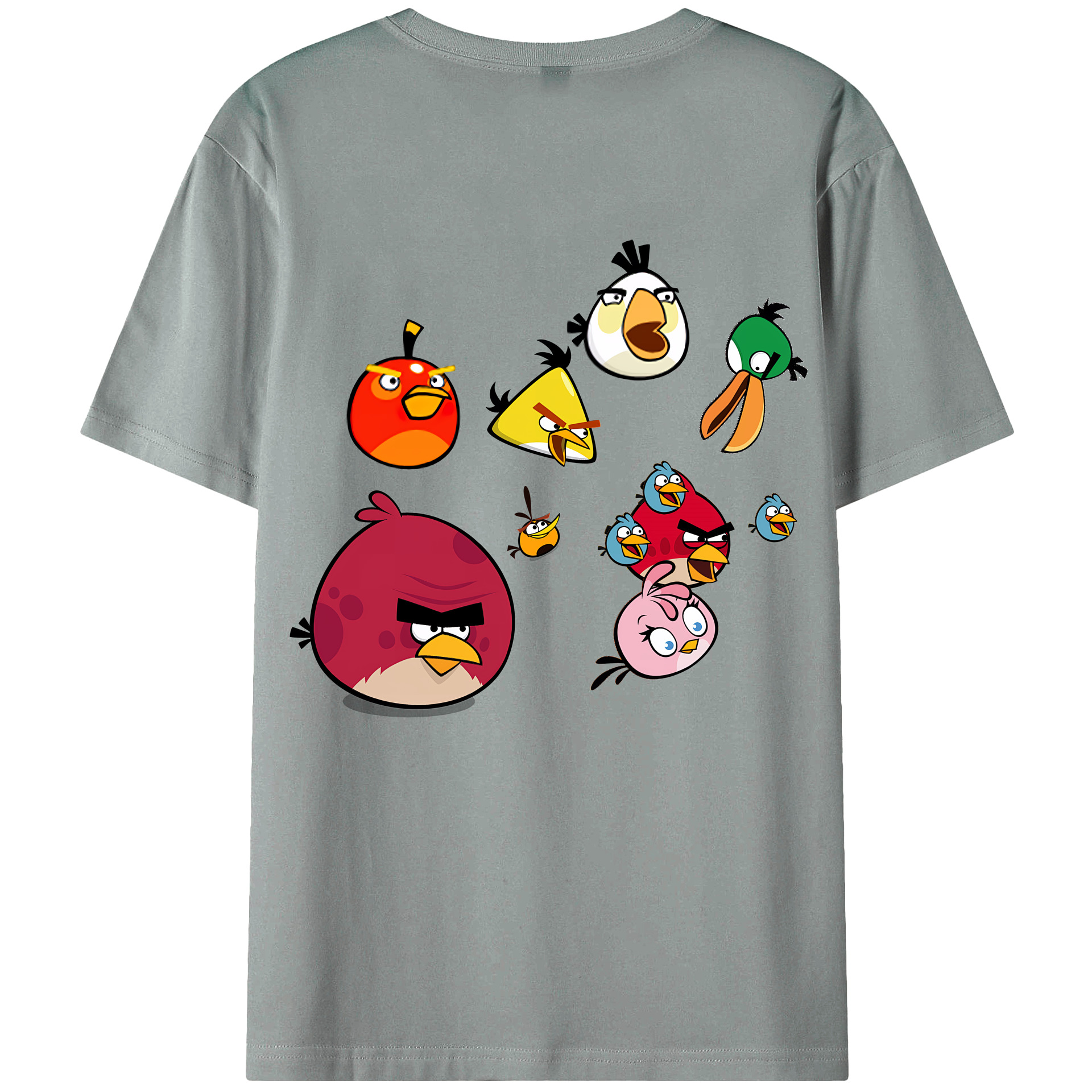 （画像用） Angry Birds アングリーバード 綿100％ メンズ半袖Tシャツ（バックプリント） 通気性